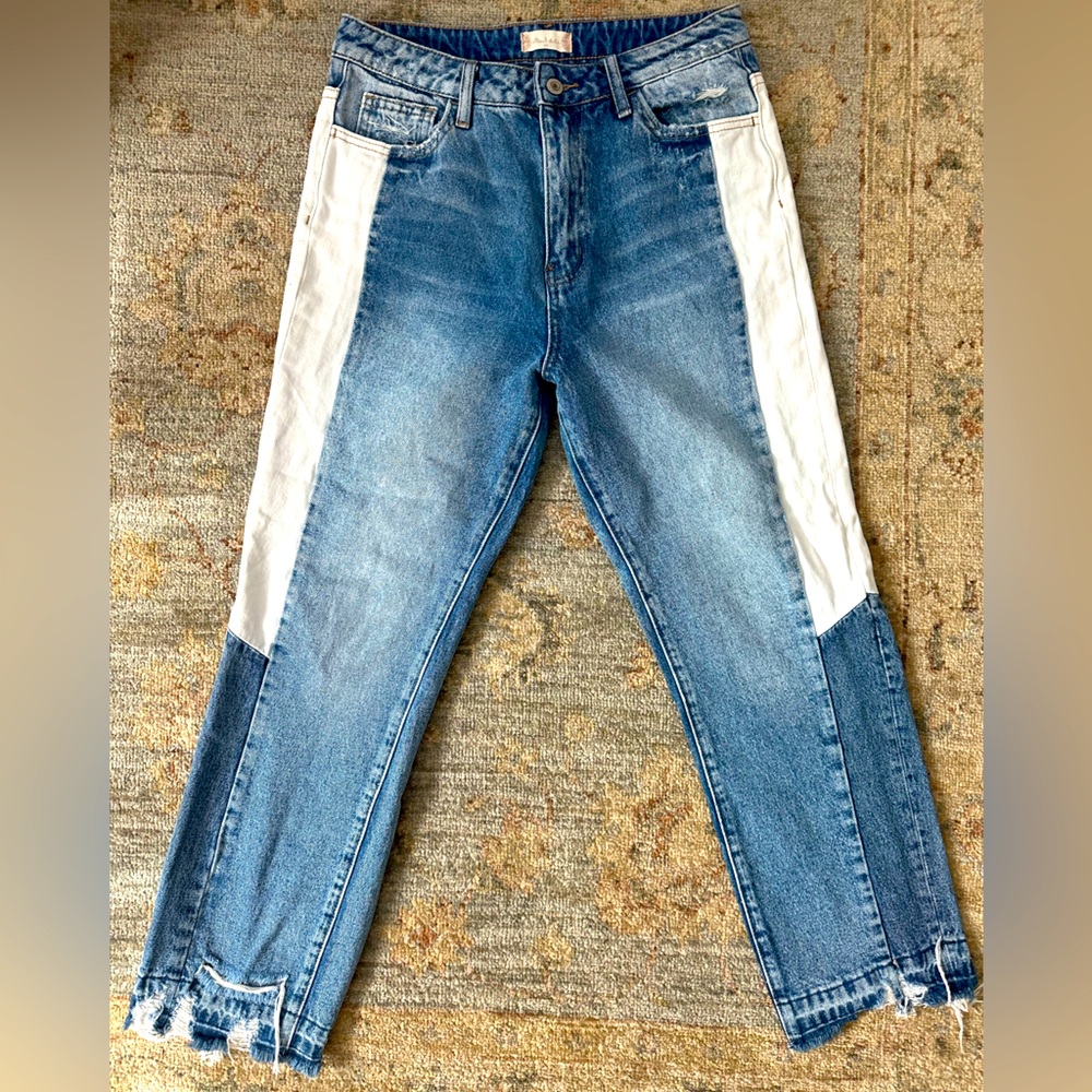 Altar’d State Vervet Color Block High Rise Jeans with Raw Hem